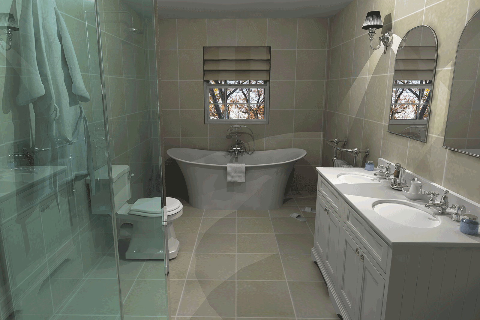 Upstairs bathroom design render