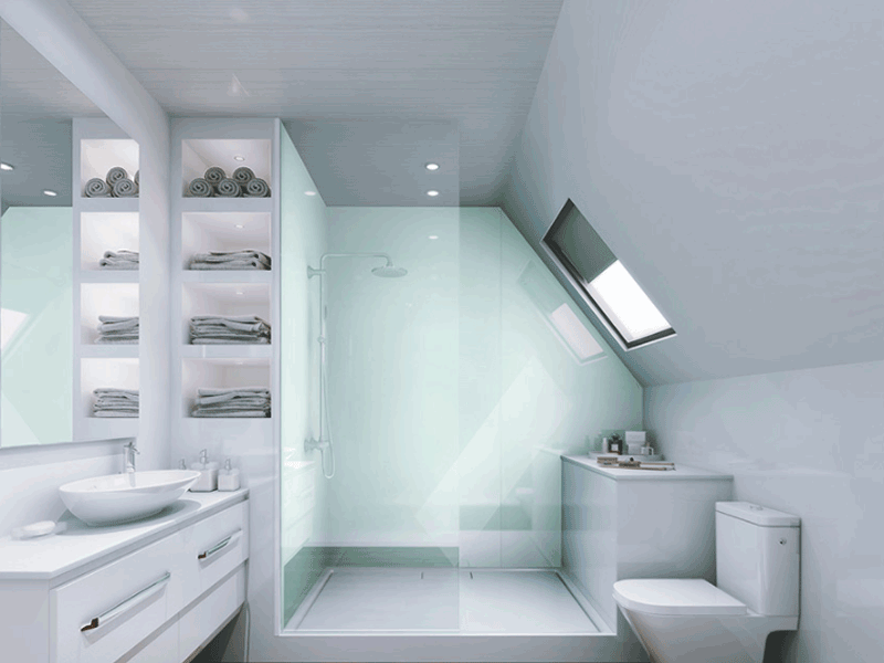 Multipanel Reflect Aqua panelled bathroom available from BATHLINE.