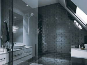 Multipanel tile range black brick panelled bathroom