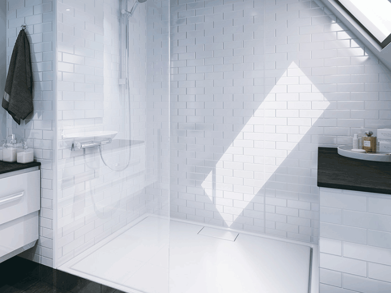 Multipanel white brick tile panelled bathroom