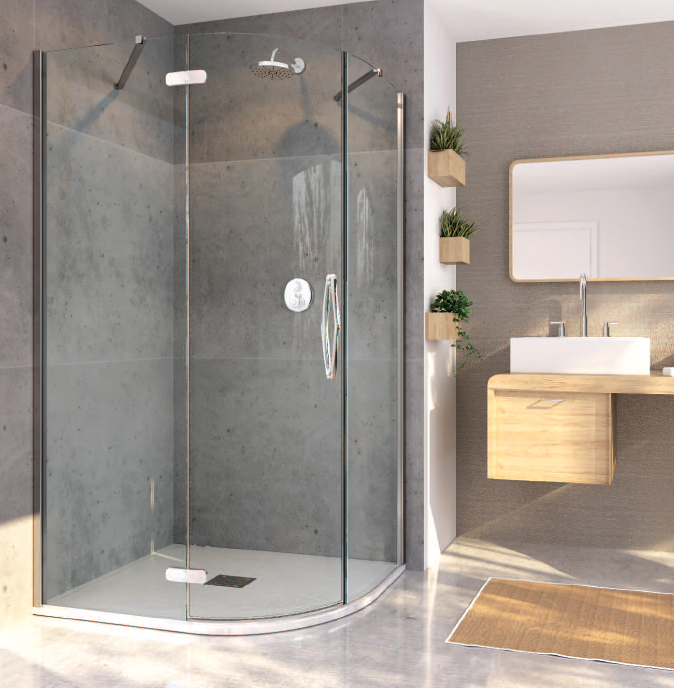 Flair Oro Offset Hinged Quadrant Door available from BATHLINE bathrooms.